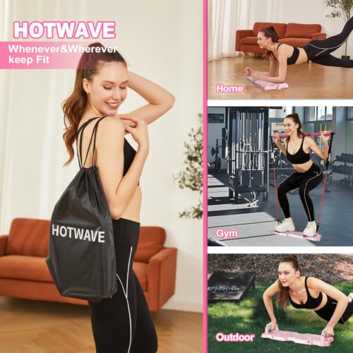 HOTWAVE Push Up Board, Portable Pushup Board & Plank Trainer, Push Up Bar | Foldable Pushup Handles for Floor, Multifunctional Workout Equipment with 20 Gym Accessories for Men and Women at Home Gym - color: Pink