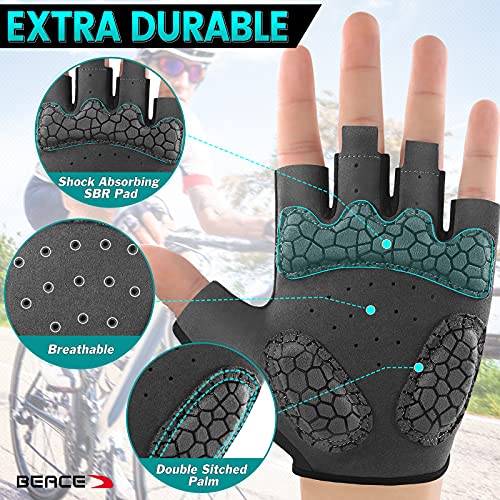 BEACE Gloves for Cycling Bike Biking Half Finger Road Bicycle for Men and Women-5MM Breathable Anti-Slip Shock-Absorbing Pad Gym Motorcycle Light Weight Mountain Bike Gloves - color: Black, size: Small