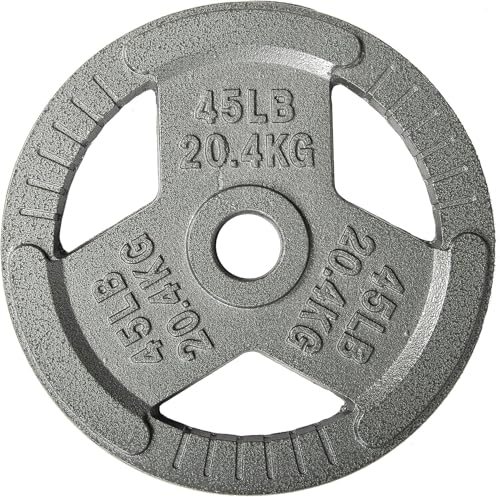 HulkFit 1 inch or 2 inch Cast Iron Weight Plate Set with Multi-Grip Handles and Enamel Coated for Barbells & Strength Training - Grey - style: 2in - 45lbs (SINGLE)