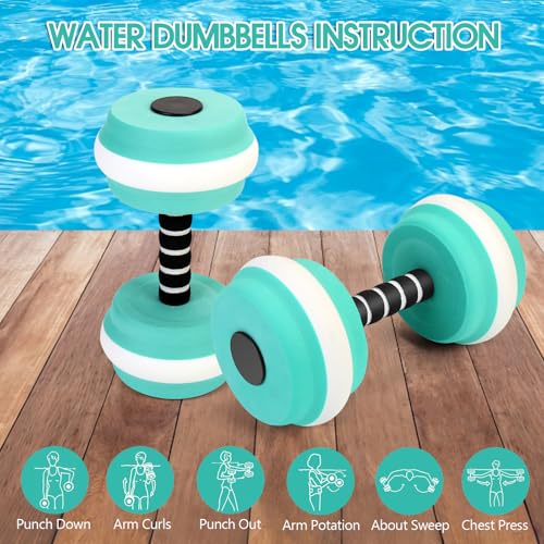 Aquatic Exercise Dumbbells, 2PCS Water Weights for Pool Exercise, Water Aerobics Equipment, High-Density EVA-Foam Pool Weights Dumbbells for Weight Loss, Pool Fitness, Water Exercise - color: Cyan