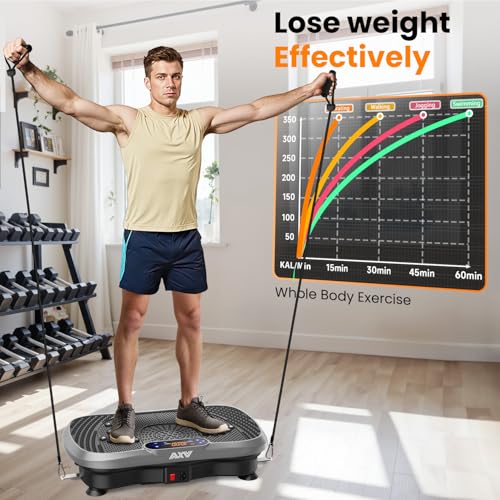 AXV Vibration Plate Fitness Platform Exercise Machine Vibrating Shaking Full Body Shaker Workout Vibrate Stand Shake Board Sport for Weight Loss Fat Burner for Gym Home Office - color: SLIM.GRAY