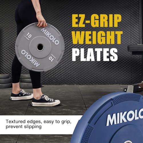Mikolo Olympic Bumper Plates Set, 100% High-Density Low-Bounce Rubber Weight Plates with Steel Inserts, IWF Color-Coded Quiet Barbell Plates for Deadlifts, Squats & Home Gym Strength Training (Weights: 45 * 2-230LB) - style: 160LB SET(10+25+45,PAIR)