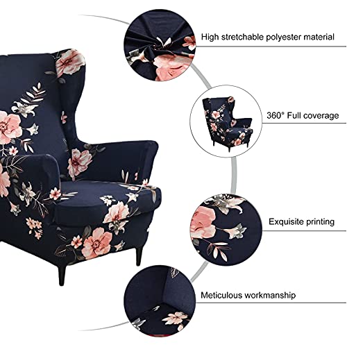 NILUOH Wingback Chair Slipcover 2 Pieces, Stretch Spandex Wingback Chair Covers Washable Slipcover for Wingback Armchairs Non-Slip Furniture Protector with Elastic Bottom for Living Room - color: 29