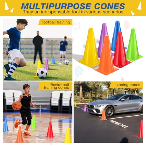 12 Inch Sports Cones Set of 24,Durable Training Cones for Soccer,Football, Basketball Drills - Multi-Purpose Agility Cones for Indoor & Outdoor Practice - color: colors
