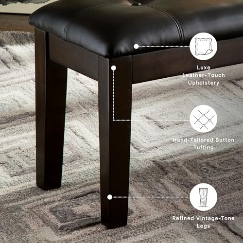 Signature Design by Ashley Haddigan Traditional Upholstered Dining Room Bench, Dark Brown | Classic button tufted seat, Wood and engineered wood frame, 18.75 in seat height, 2-person capacity, Dark brown finish - color: Dark Brown, style: Bench