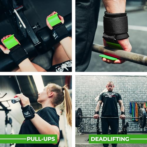 BEAST RAGE Weight Lifting Hooks (Pairs) for Men Anti Slip Durable Coated Grip Wrist Straps for Pull Ups Deadlift Strength Fitness Bodybuilding Women Hook Exercise - color: Green