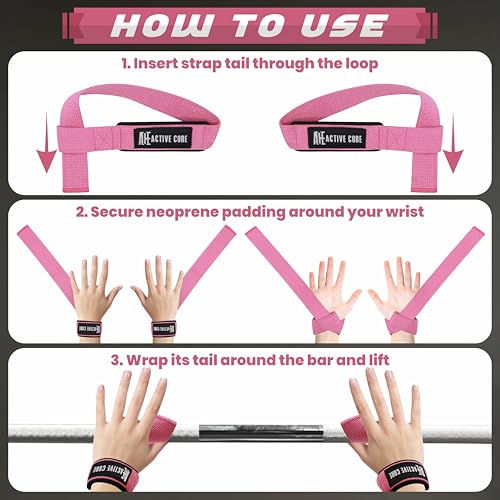 Lifting Wrist Straps for Weightlifting, Weight Lifting Straps Gym Strength Training, Neoprene Padded Wrist Support, Deadlift Straps for Men & Women, 22.5 Inch Cotton - color: Pink