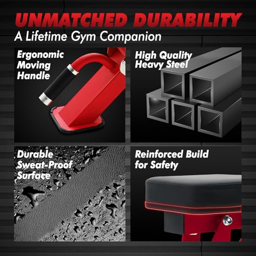 RITFIT Adjustable Weight Bench, Incline Decline Flat, 1300LB Capacity | Full Body Workout Bench for Home Gym Strength Training, 10 Backrest Positions, 3 Seat Angles, Heavy Duty Steel Frame - color: Red