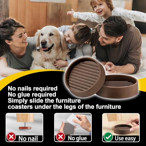 xxxHOLIC Rubber Non Slip Furniture Pads, 2" Brown Round, Set of 4 | Furniture Cups for Hardwood Floors, Rubber Furniture Grippers, Anti Slide Bed Frame & Couch Stoppers - color: Brown, size: 2"Round