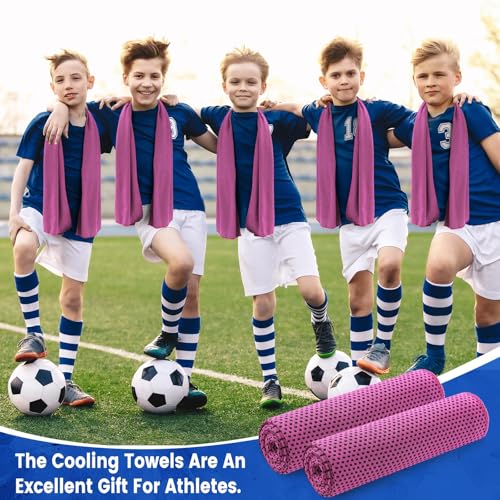 Hosuly 100 Pack Cooling Towels, 40"x12" Cooling Towels for Neck and Face Breathable Soft Chilly Sweat Rag Microfiber Sport Rags for Gym Yoga Golf Running - color: Rose Red