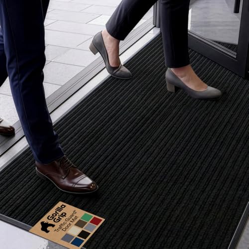 GORILLA GRIP Waterproof Traffic Guard Door Mat, 60x36, Indoor Outdoor Heavy Duty Entryway Mats, Strong Backing Commercial Utility Rugs for Office, Hallway, Garage, Patio, Low Profile Runner Rug, Black - color: Black, size: 60" X 36"