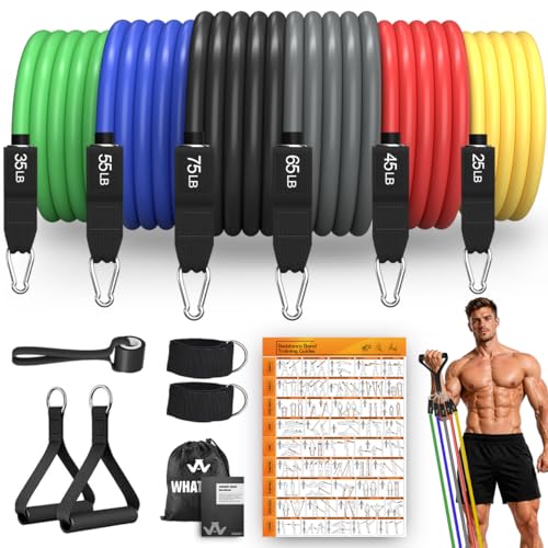 WHATAFIT Resistance Bands, Exercise Bands with Handles, Workout Bands for Working Out, Fitness Bands Set for Home Gym Full Body Strength Training, Muscle Tone, Yoga & Stretching - color: 300LB-Conventional