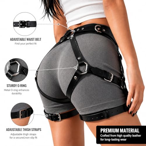 Women's garter belt Leather Thigh harness Punk Leg Belts lingerie Bar Carnival Party Cosplay outfits Accessories - color: Black3
