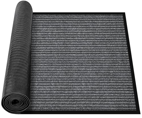 MYFAMIREA Commercial Floor Mat 3' x 16' Extra Large Front Door Industrial Rug Heavy Duty Brush Step Entrance Mat Weather Utility Rug with Non Slip Rubber Backing Low Profile for Entryway,Charcoal Grey - size: 3 x 16 Feet