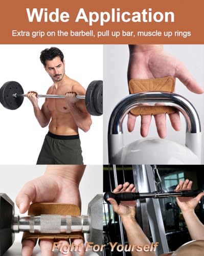 SUJAYU Leather Weight Lifting Gloves, Lifting Grips Weightlifting Gloves for Men Women, Weight Glove Gym Glove for Weightlifting Deadlifts Exercise - color: Brown