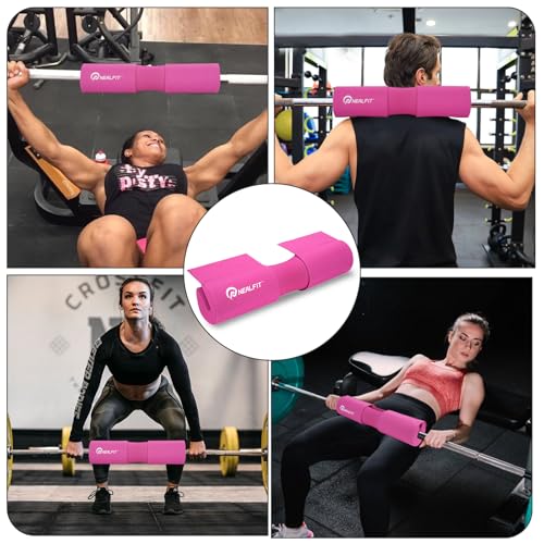 NEALFIT Barbell Squat Pad with Thick Nylon Padding, Hip Thrust Pad for Squats, Lunges, Neck Shoulder Squat Pad for Olympic or Standard Bars - color: Pink