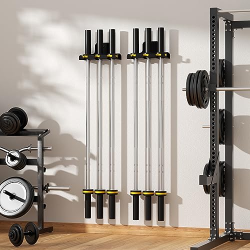 JNIHEEP Olympic Barbell Hanger,Garage Gym Bar Wall Rack,Vertical Barbell Mount Rack,Black Powder Coated,Space Saving Commercial or Home Gym Accessory,Holds Under 33mm Bar Size - color: Black 3Hooks