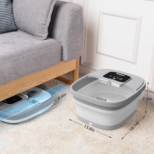 HOSPAN Collapsible Foot Spa with Heat, Bubble, Red Light, and Temperature Control, Foot Bath Massager with 8 Shiatsu Massage Rollers, Pedicure Foot Spa for Relaxation and Stress Relief - color: Gray