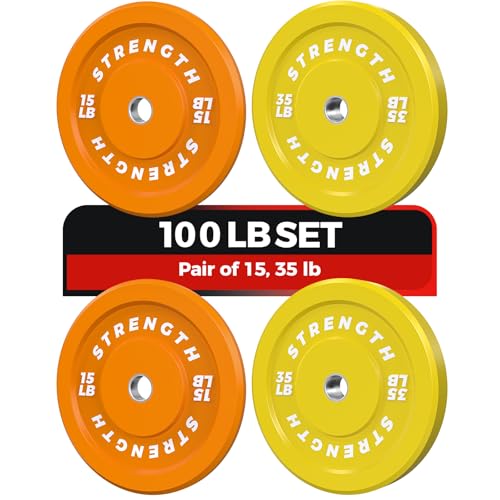 Rendpas Premium Color-Coded Rubber Bumper Plates Set - 2 Inch Olympic Weight Plates for Home Gym Cross and Strength Training - color: 100LB Set