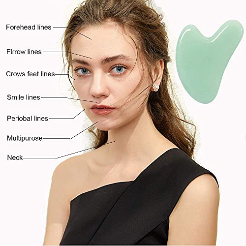 Gua Sha, Jade Stone Gua Sha Massage Tool, Guasha Tool for Face and Body Skin Massage. Gua Sha Set for Toxins Prevents Wrinkles for SPA Acupuncture, Therapy Trigger Point Treatment. - color: Green