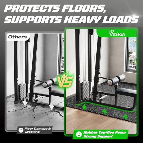 PRAISUN 0.56" Rubber Top Gym Flooring, Heavy Duty Interlocking Gym Mats for Home Gym, Non-Slip Workout Mat, 24 x 24in Large Gym Floor Mat, Protect Floors from Equipment, 144 Sq Ft, Black/Grey - size: 36 Tiles (144 Sq Ft)