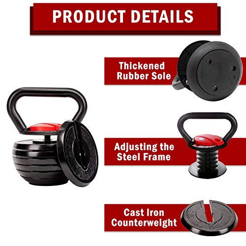 Time wave 10-40LBS Adjustable Kettlebell Weights Sets for Men Women Home Fitness Gym Equipment, Cast Iron Kettle Bell Set for Exercises, Weightlifting, Conditioning, Strength and Core Training (Red)