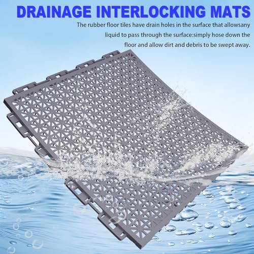50 PCS Modular Interlocking Cushion Interlocking Floor Tiles with Hole Drainage Mat 10" x 10" Non Slip Pool Deck Mat Outdoor for Drain Deck Pool Patio Shower Kitchen Balcony (Grey) - color: Grey
