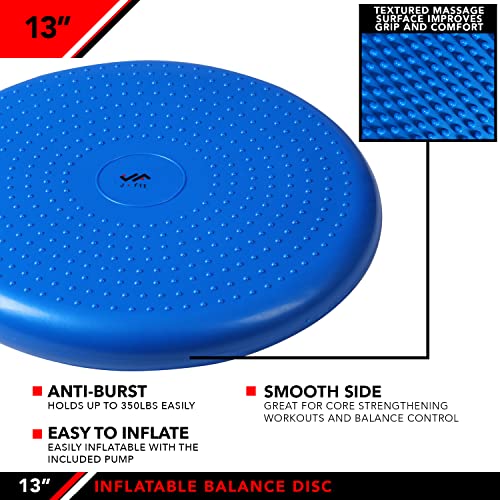 JFIT Inflatable Balance Disc - 13" or 26" Large Wobble Cushion Trainer - Durable Exercise Balance Pad for Coordination, Stability, and Core - Home, Gym, and Pet Training - style: 13-Inch - Blue