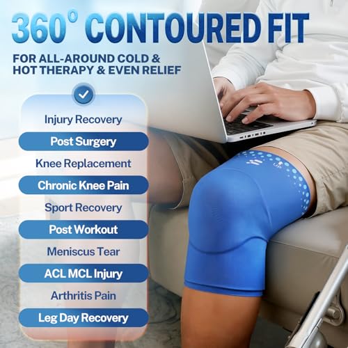 Knee Ice Pack Wrap Sleeve Thickened Core for Knee Pain, Targeted Swelling Relief During Recovery, Soft Flexible Gel, No Slip Compression Fit, Reusable Hot Cold Therapy for Post Activity, XL - size: XL