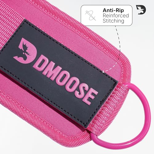 DMoose Ankle Strap for Cable Machine - One Size Fit with Premium Padding, Workout Kickback Ankle Cuffs, Ankle Bands for Working Out, Booty Workouts, Leg Extension, Hip Abductors & Lower Body Exercises - color: All Pink - Single