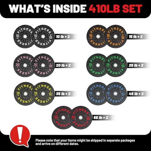 2" Bumper Plates Set Olympic Weight Plates for Barbell Strength Training | Papababe 2Inch Weights Plates Set, Floor Protective Plates, 20-600lbs Rubber Bumper Plates for Weightlifting, Bench Press - size: 410 LB SET (PAIR OF 10, 15, 20, 25, 35, 45, 55 LB)