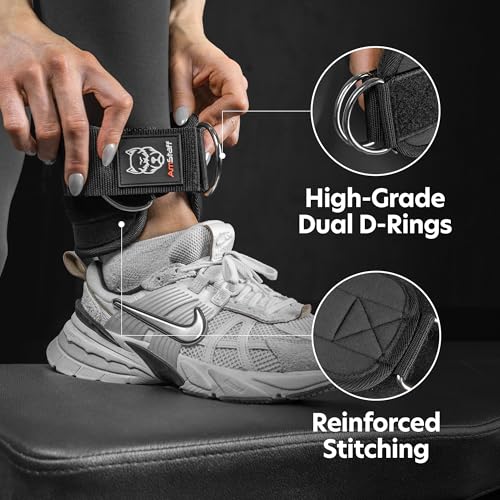 AmStaff Fitness Ankle Straps for Cable Machines – Padded Gym Ankle Cuffs for Glutes, Legs, and Booty Workouts – Adjustable Cable Attachments for Women & Men – One Size - color: Black (Single)