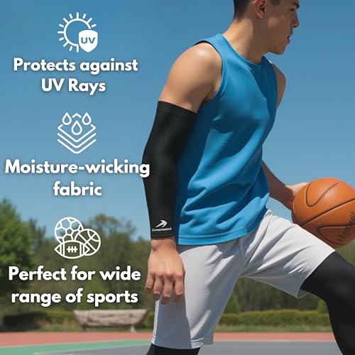 CompressionZ Youth Sports Arm Sleeves | Kids Cooling UV50+ Protection Volleyball Football Basketball Baseball - Boys & Girls - color: Navy: 2 Pack, size: Large