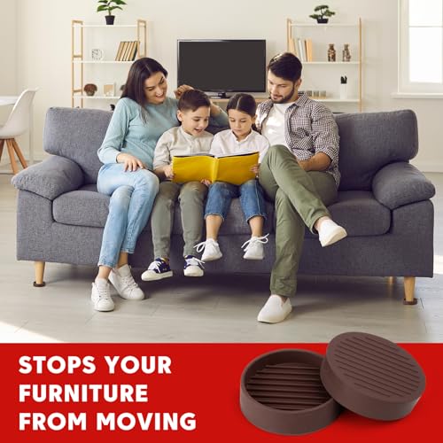 Non Slip Furniture Pads, 2"x2" Round Rubber Furniture Caster Cups Anti-Sliding Bed Stopper, Anti Grippers Floor Protectors for Furniture Bed, Couch, Chair Leg (Brown, 4 Pack) - size: 2" x 2" (Set of 4)-Round