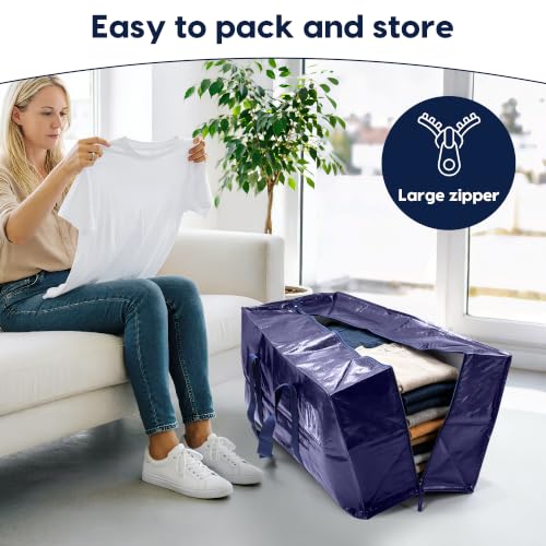 6 Pack Moving Bags Heavy Duty 210GSM with Full-Open Side Zipper, 93L 220lbs Waterproof Foldable Storage Totes for College Dorm Move-In, Moving Boxes Alternative & Home Organization, Blue - color: DarkBlue, size: 6 Pack