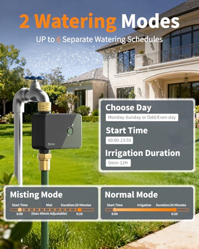 Diivoo Brass WiFi Water Timer | App Remote Control, 6 Irrigation Plans, Rain Delay & Mist Mode for Garden Lawns, Compatible with Alexa/Google Assistant - size: 1 Outlet