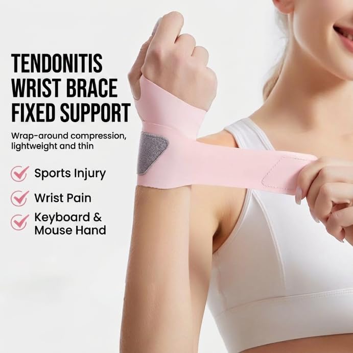 2 Pack Ultra-Thin Wrist Brace, Pink Adjustable Elastic Wrist Support for Carpal Tunnel, Wrist Wraps for Left/Right Hand, Fit for Work, Sports, Daily Use for Women & Men