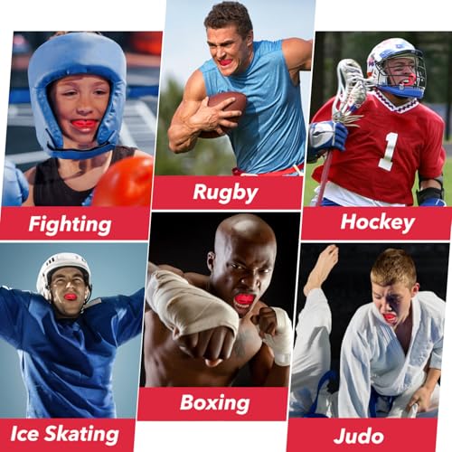 2Pcs Sport Mouth Guard Youth Adult, Mouthguard for Braces, Wrestling Mouthguards for Braces, No Boil Mouth Guard, Helmet Strap, Soft, Football Hockey Boxing,Taekwondo, Jujitsu Rugby - color: Red