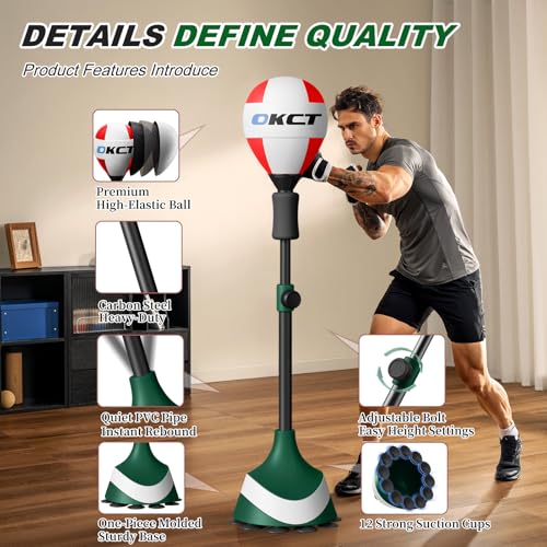 OKCT Punching Bag with Stand,Reflex Bag,Suction Cup Base | Adjustable Height,Boxing Equipment for Adults & Teens,Home Gym,Speed Training, Hand-Eye Coordination&Fitness - color: Green