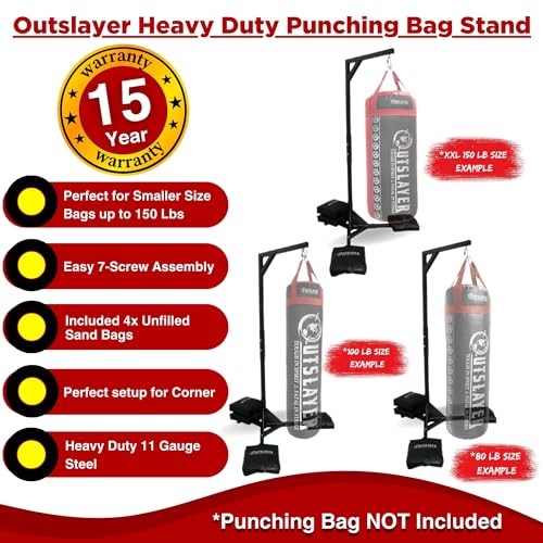 Outslayer Heavy Duty Punching Bag Stand - 7.8ft / 6.8ft Heavy Bags up to 350lbs - Made in USA - Filled or Unfilled Sandbags - Easy Assembly - size: 6'8 Ft Heavy Duty Stand, style: With FILLED Sand Bags
