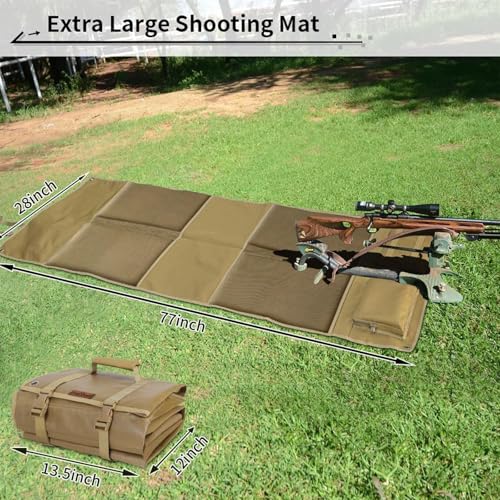 Shooting Mats Prone Padded, Extra Large Portable Roll Up Folded Waterproof Non-Slip Tactical Shooting Mat with Thickened Cotton Padding, Bipod Holder & 2 Accessory Pockets for Range Shooting Hunting - style: Standard Rectangular