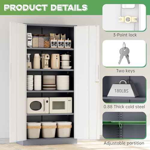 INTERGREAT Metal Storage Cabinet, 72" H Lockable Steel Cabinets with Locking Doors, Storage Locker with Adjustable Shelves for Office, Home, Garage, Gym, School (White Grey) - color: White Grey, size: MSC-D16