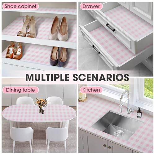 Drawer and Shelf Liner, Non-Slip Kitchen Cabinet Liners Non-Adhesive Thick Strong Grip Waterproof Washable Mats Protect Dresser Shelves Cupboard Bathroom Cabinets, Pink Plaid, 12 in X 10 FT - color: Pink Plaid, size: 11.8"W x 118"L