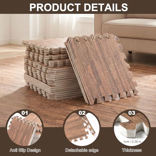 24 Pack EVA Interlocking Foam Floor Tiles, 11.8"x11.8"x0.4" Protective Gym Flooring Mats, Non-Slip Puzzle Exercise Mat for Home Gym, Garage, Playroom, Aerobic Bike - color: Dark Brown