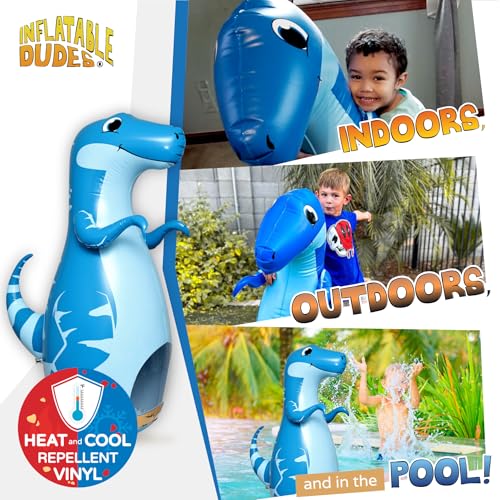 INFLATABLE DUDES Dinosaurs -Kids Punching Bag | Sand-Base | Bop Bag, Pre-filled with Sand, Inflatable Toy, Punching Bag for Kids, Enhanced Bounce-Back Action, Indoor/Outdoor - color: Blue Raptor | Pre-filled with Sand