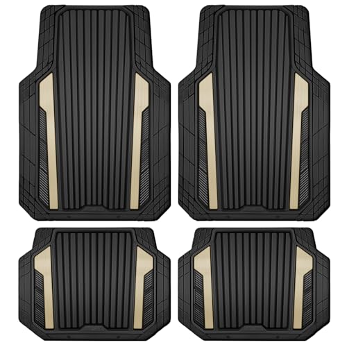 CAR PASS Heavy Duty Rubber Car Mats Metallic, Aluminum Film All Weather Floor Mats Waterproof Universal Trim to Fit for SUV Sedan Van 4 Piece Deep Dish Two-Tone Sporty Black Golden Chrome - color: Black and Golden