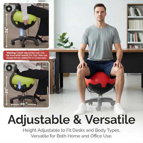 Aeromat Elite Yoga Ball Chair Active Sitting & Adjustable Height 250lbs Cap | Lockable Wheels, Ergonomic Desk Chair, Anti-Burst Removable Ball. Posture Strengthening, & Core Relief, for Office & Home Use - color: Green