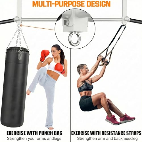 Ceiling Mount Pull Up Bar for Garage/Basement/Rafter - Heavy Duty 800LBS Adjustable Height Multi-Grip Chin Up Bar,Ceiling Joist/Beam - color: White01