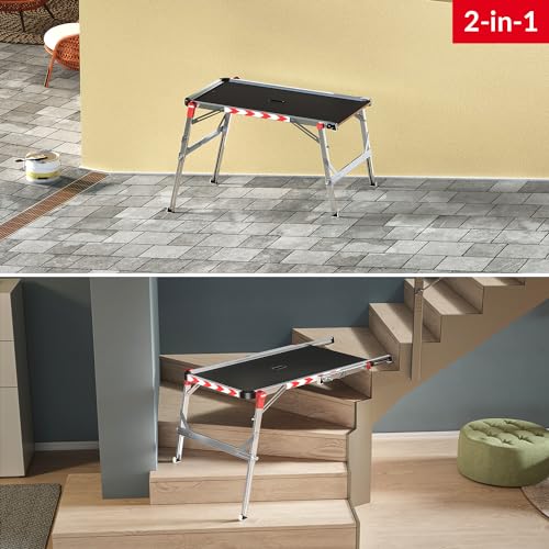 Hailo TP2 Plus | Work & Staircase Platform | Length and Height-Adjustable Telescopic Rails and feet | Integrated Bubble Level | for use with Step stools & stepladders - style: TP2 Plus (work platform)