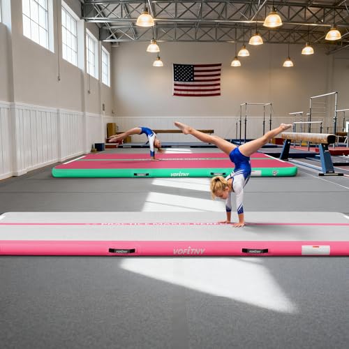 VOFiTNY All Purpose Gymnastics Mat 6.6/10/13/16/20 ft Sturdy Inflatable Tumble Track for Home/Gym - color: Pink, size: 10ft*3.3ft*4inches(3m*1m*0.1m)